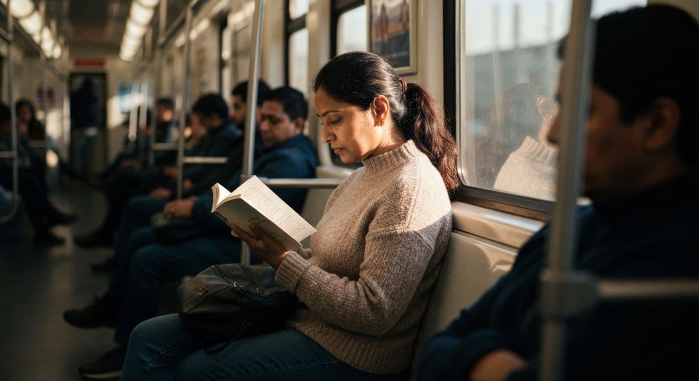 Person creating mindful sparks during daily commute using sensory awareness techniques