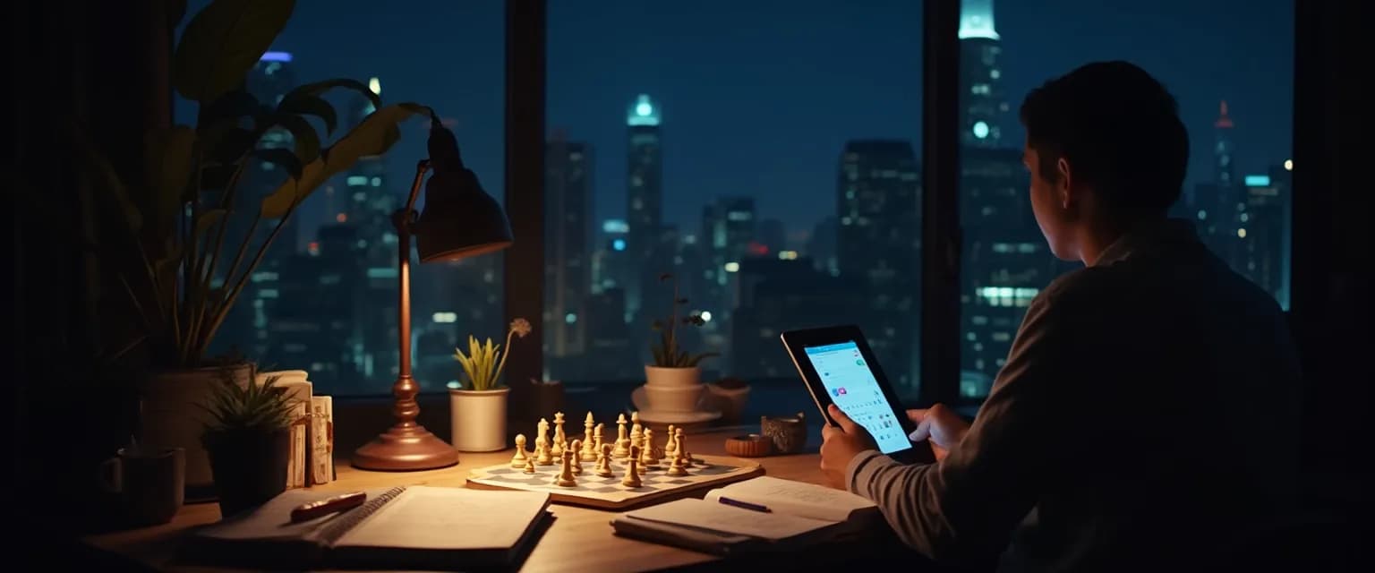 Person engaged in the Mind Gym evening cognitive exercises for night owl productivity