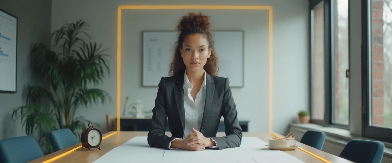 Professional confidently practicing boundary setting in workplace meeting