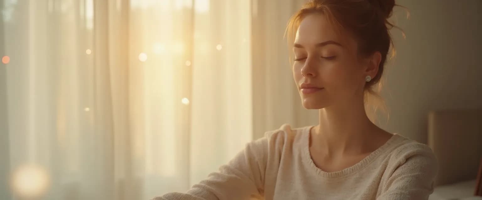 Adult practicing 5-minute mindfulness for ADHD exercise during work break