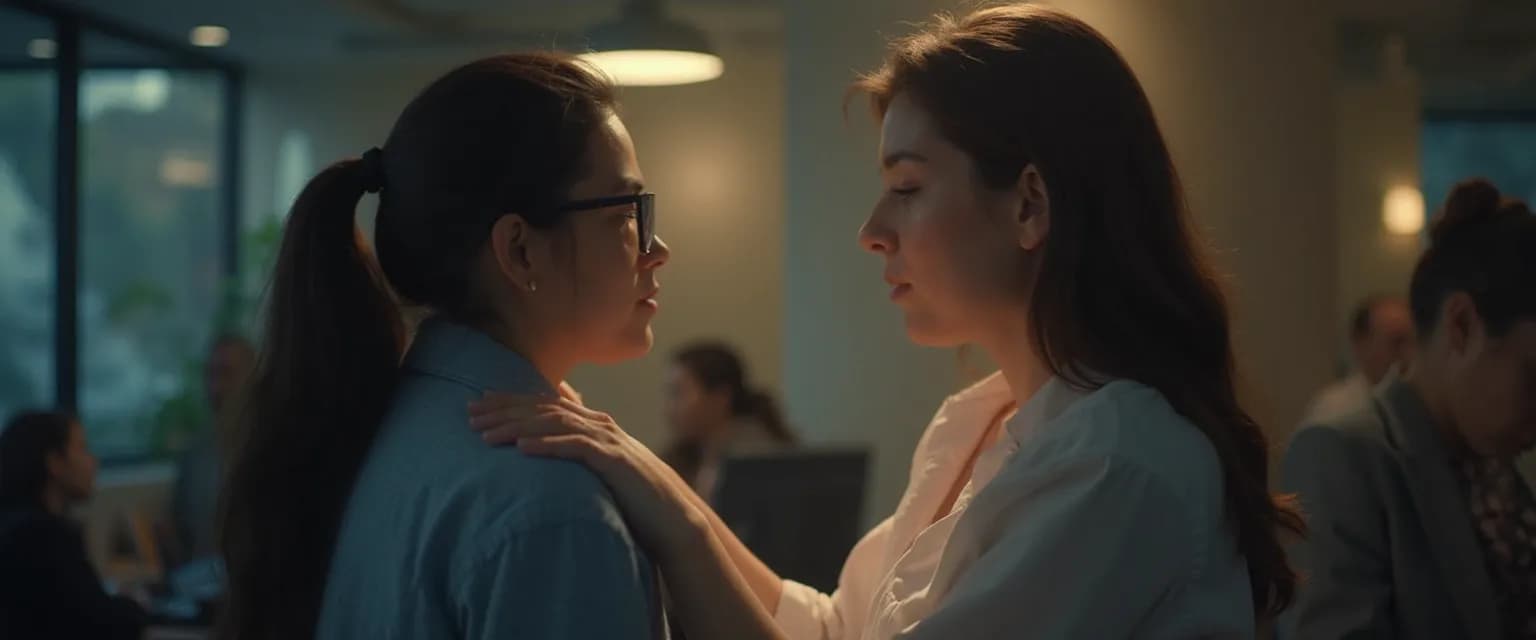 Supportive colleague conversation about what to say when someone loses a parent