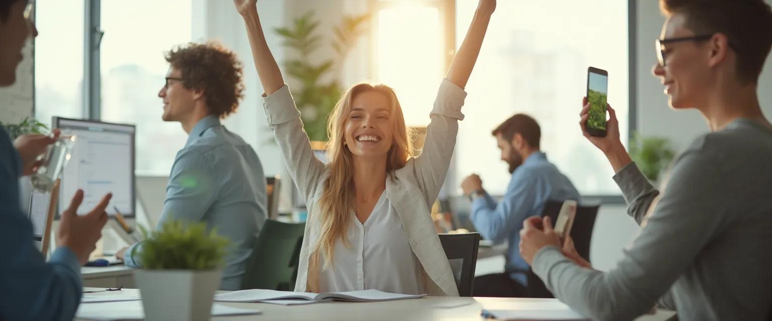 Office professionals engaging in quick micro-break activities to improve employee health and well-being