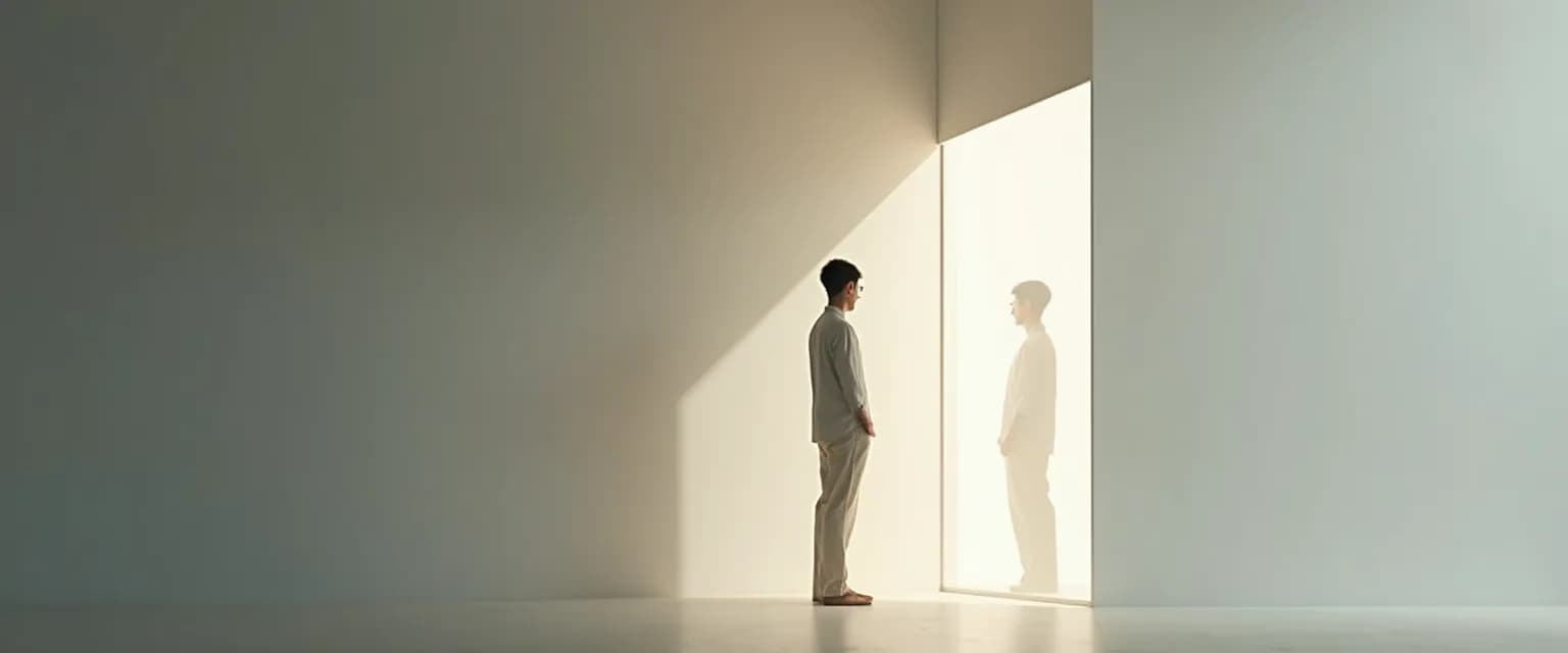 Mark Manson's 5 self-awareness techniques illustrated with a person facing mirror reflections