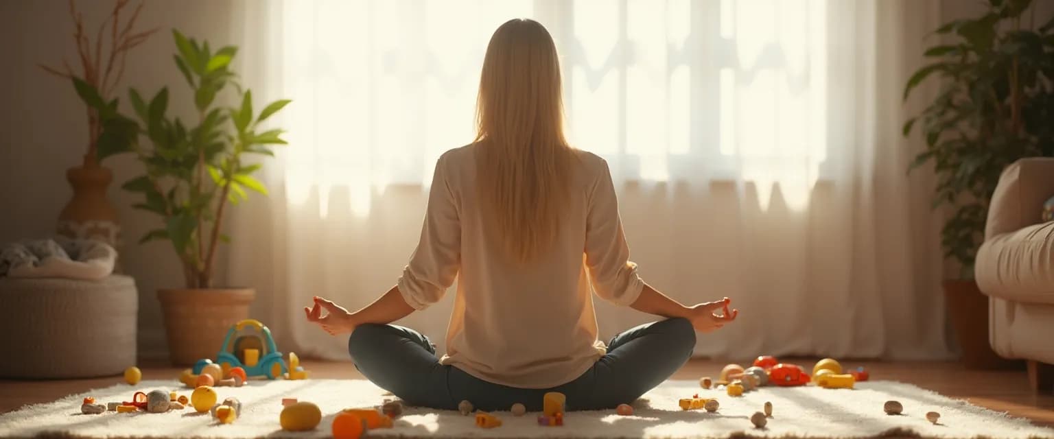 Parent practicing Mark Williams mindfulness exercise while children play nearby