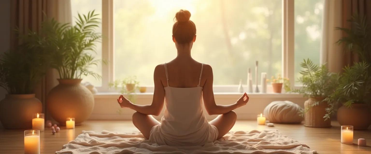 Person practicing quick anxiety and self-compassion ritual in office setting