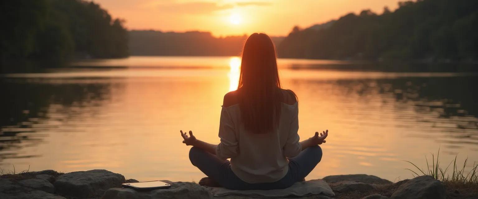 Person enjoying peace of mind during digital detox outdoors