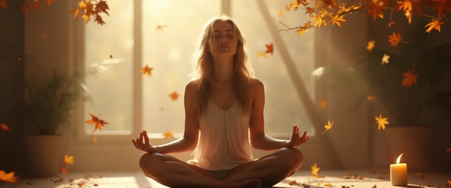 Person practicing grief mindfulness meditation with peaceful expression