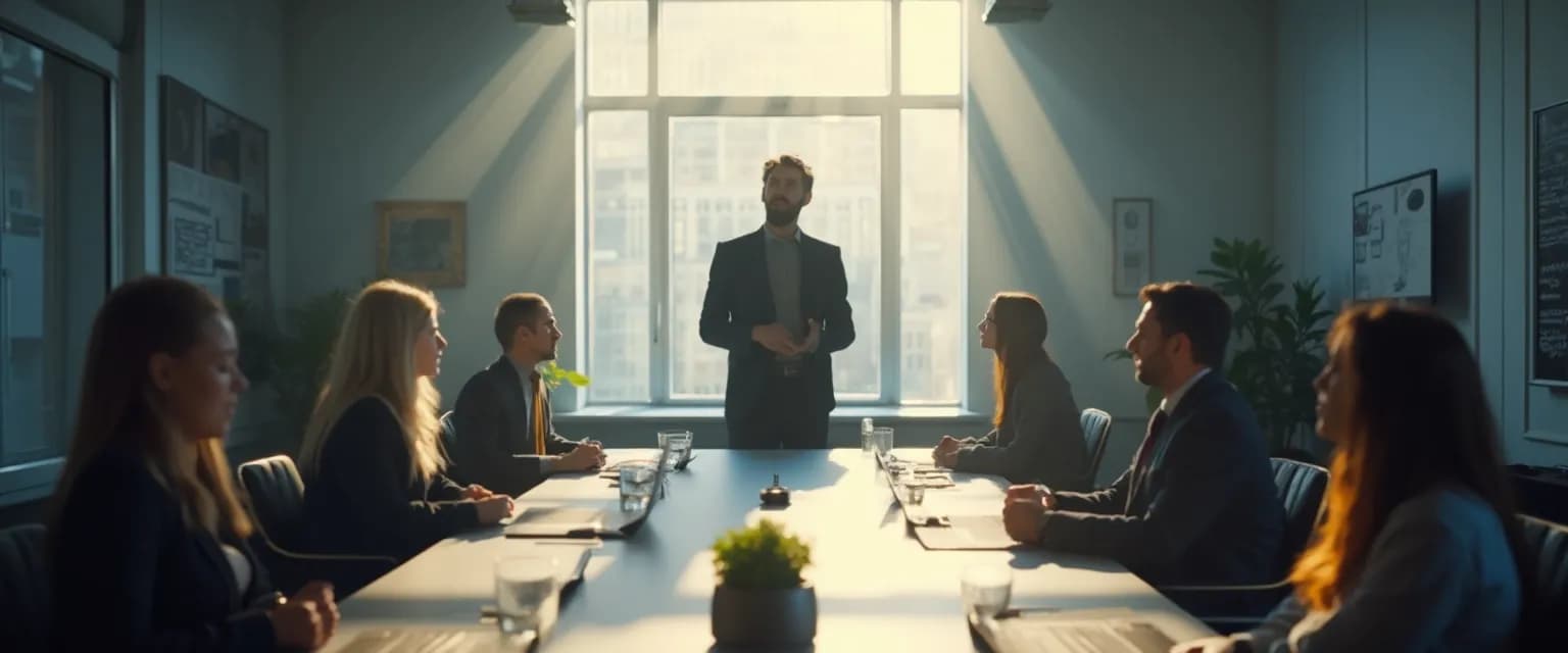 Leader demonstrating self management and self awareness in a team meeting