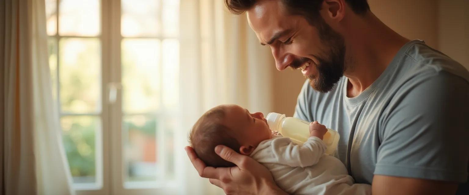 New father building confidence during parenthood journey while caring for infant