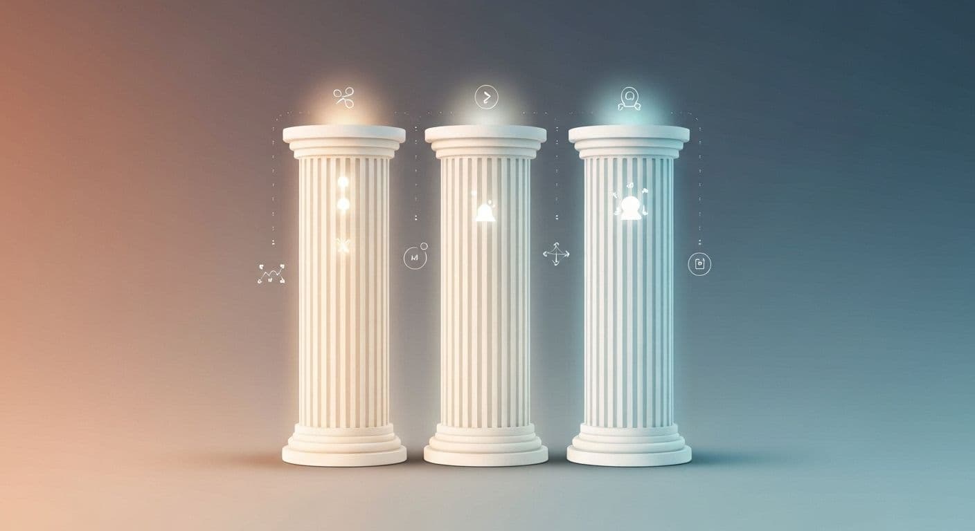 Four interconnected pillars representing self awareness, self management, social awareness and relationship management in emotional intelligence