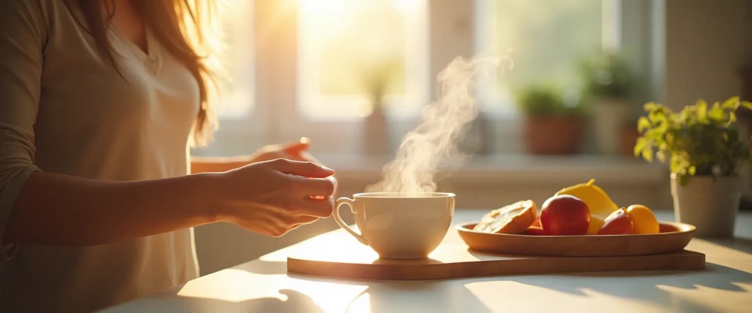 Woman practicing Mindful Monday kitchen ritual while preparing a colorful, healthy meal