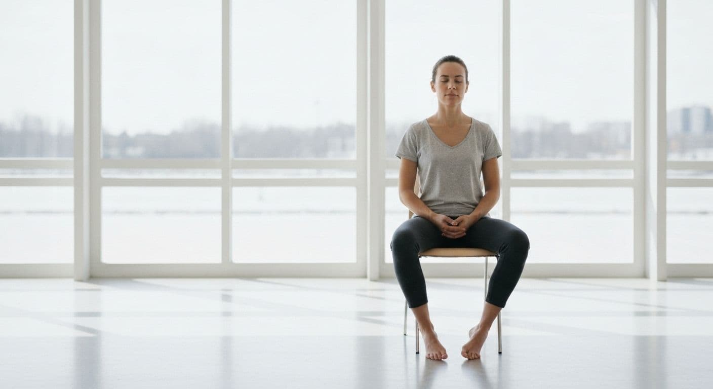Person practicing mindfulness in plain english at desk without spiritual elements