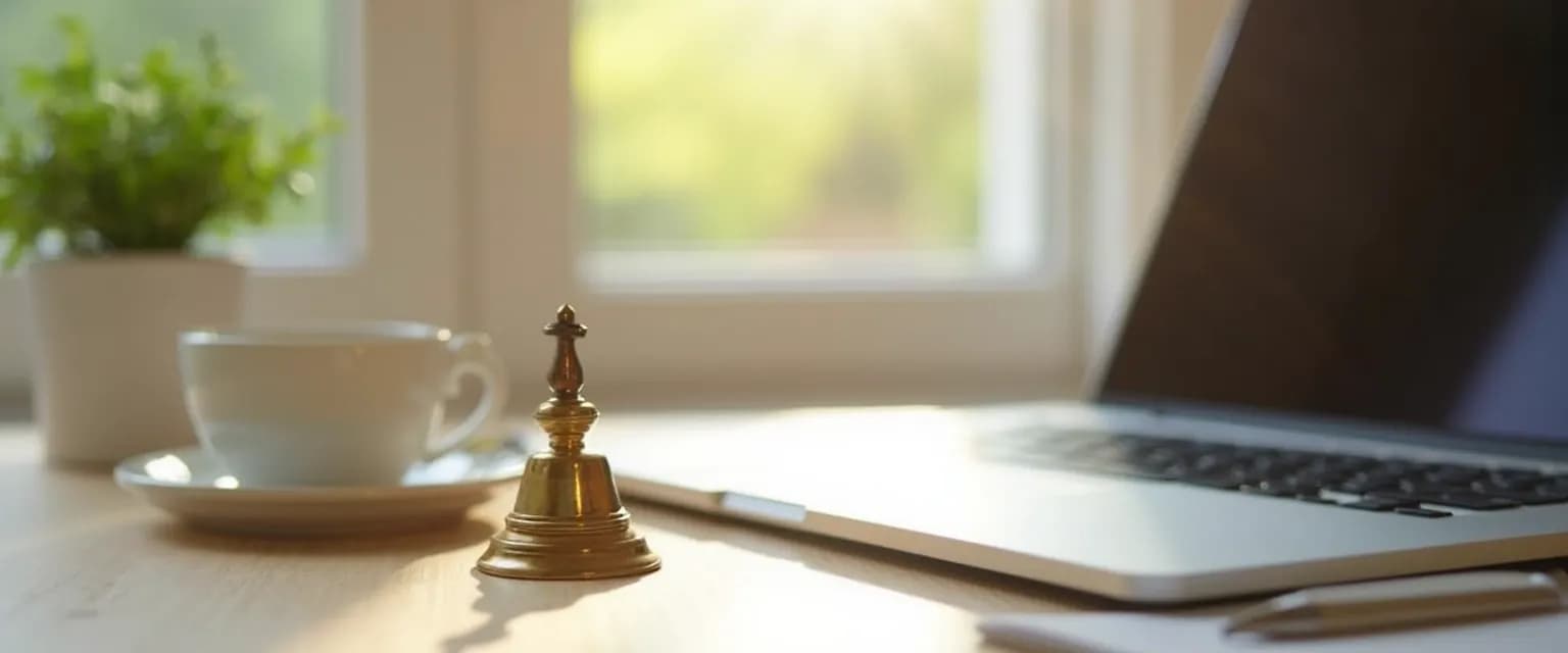 Person pausing mindfully after hearing a mindfulness bell during daily activities