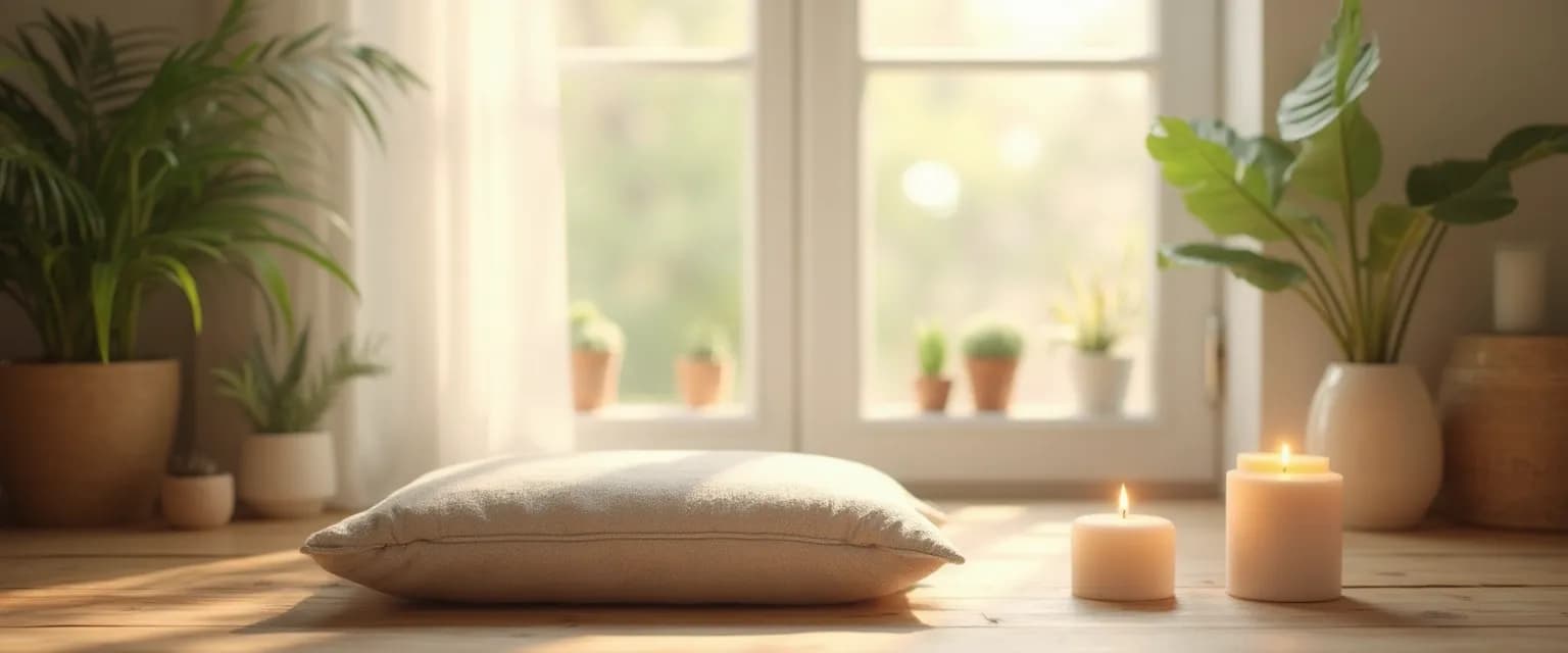 Peaceful meditation space with personal mementos for grief healing