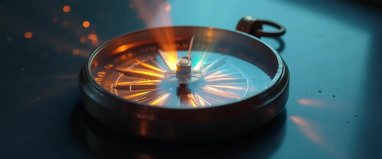 Compass representing healthy self-awareness with 7 directional markers for recalibration