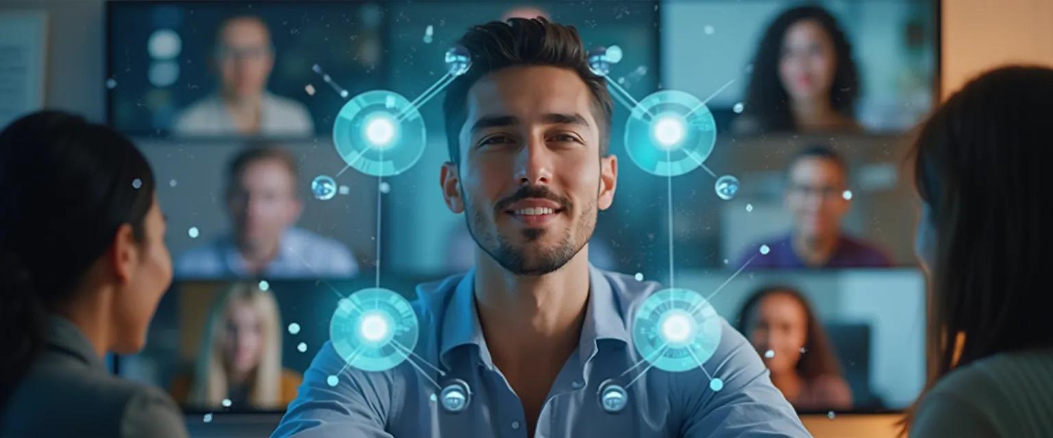 Leader developing people with emotional intelligence in a virtual team meeting