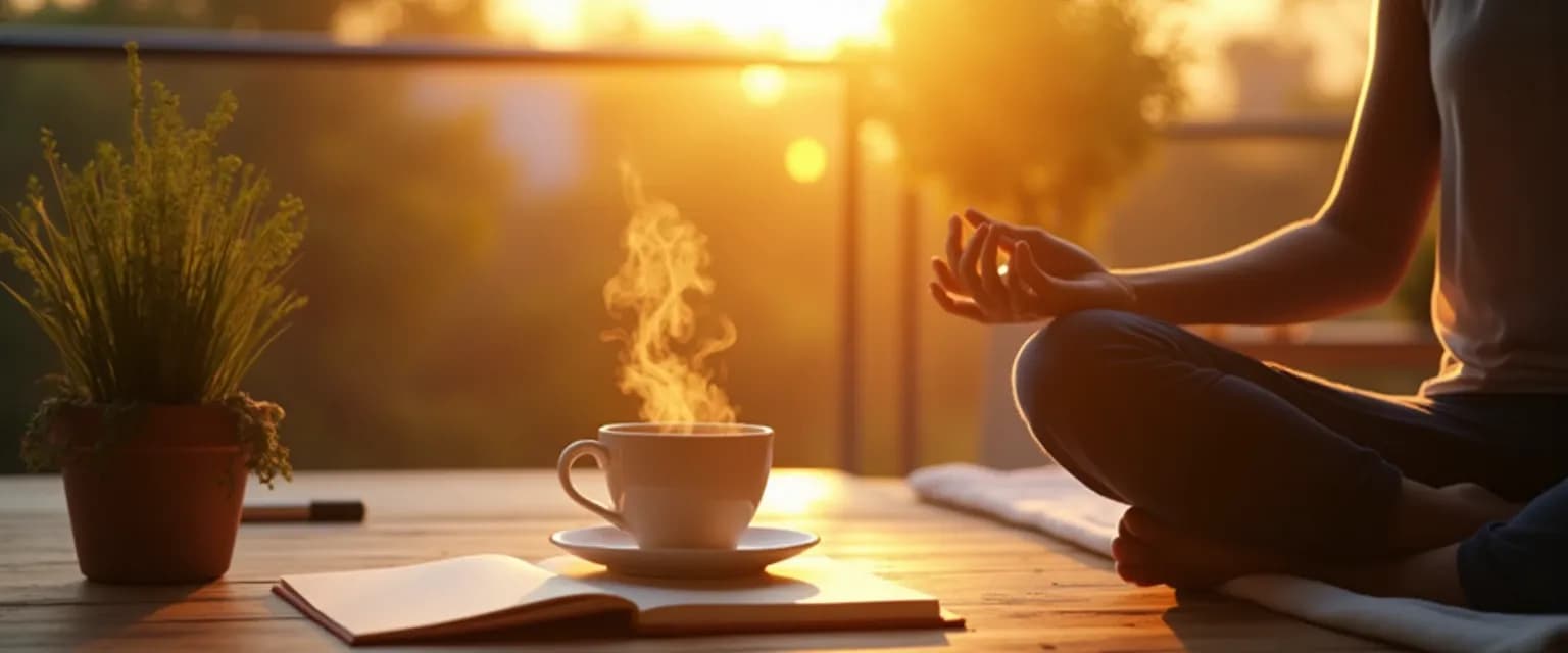 Person practicing morning self discovery and awareness rituals before breakfast