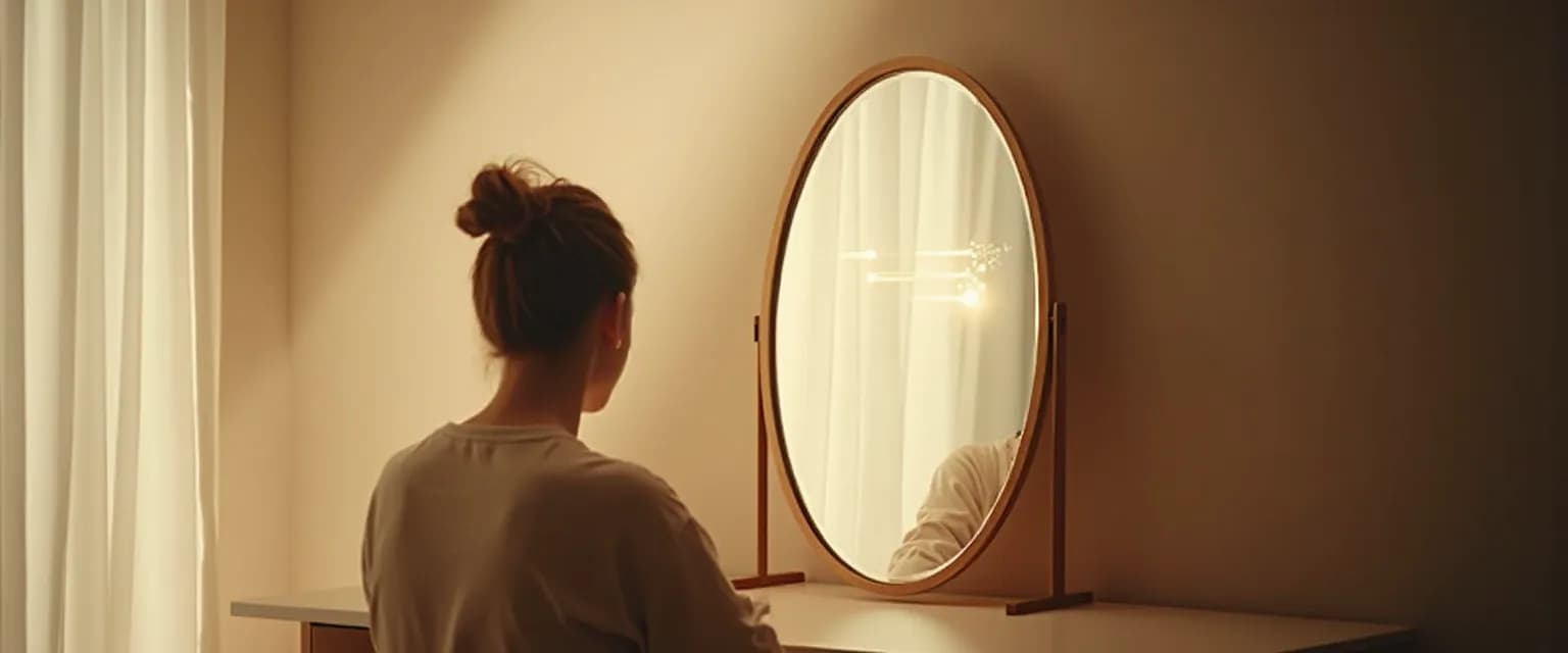 Person practicing self awareness and critical thinking through reflection exercise