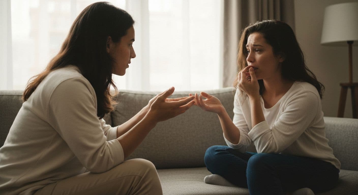 Two friends sitting together in supportive silence, demonstrating what to say when a friend loses a loved one through presence and active listening
