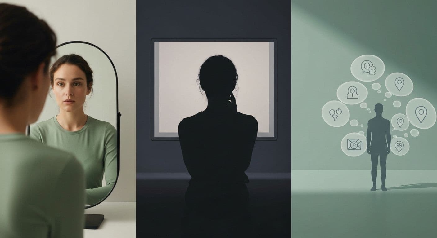 Modern definitions of self-awareness including emotional, social, and digital perspectives illustrated with interconnected framework