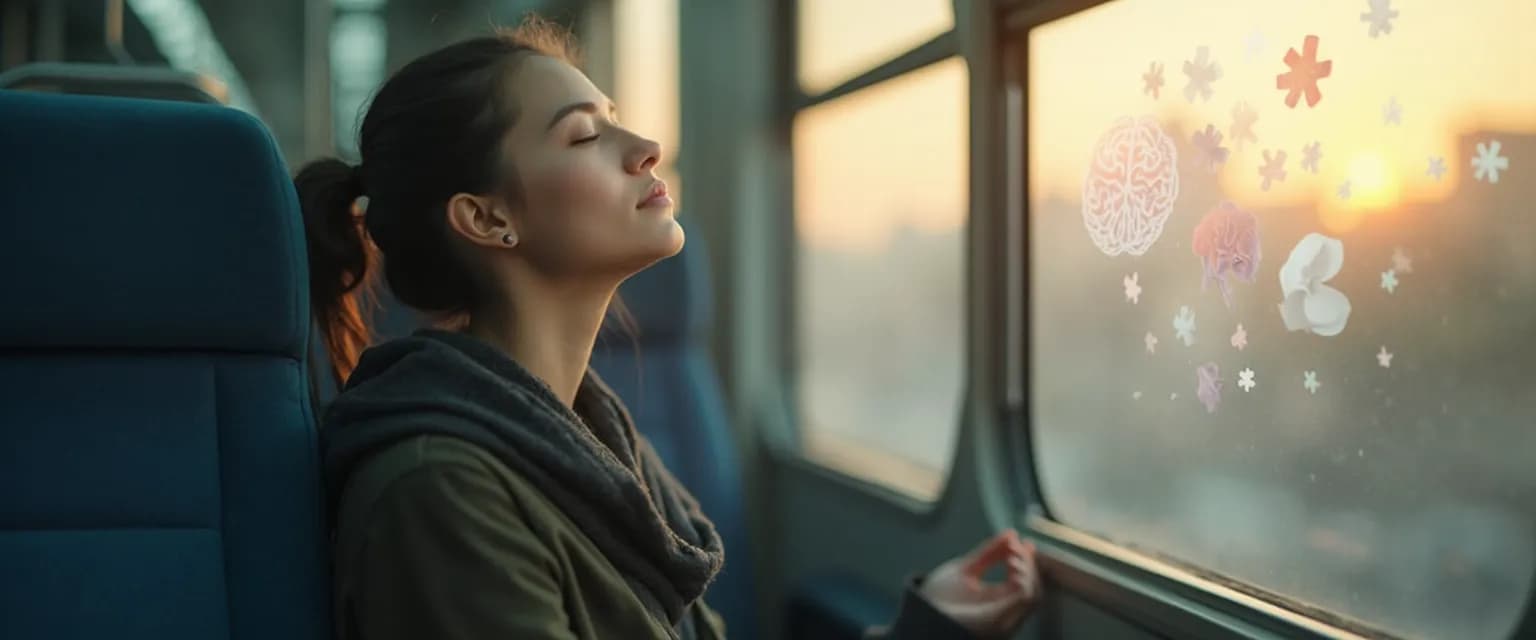Person practicing mind fitness exercises during morning commute