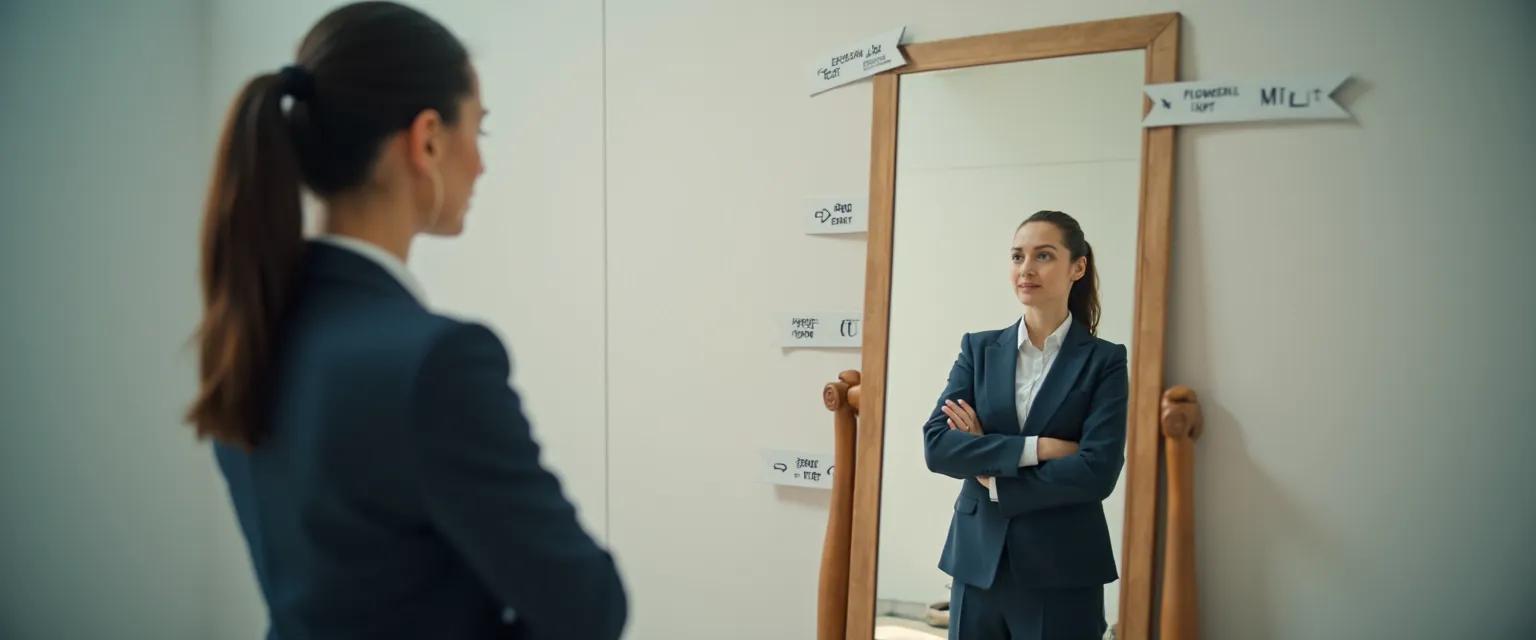 Professional using self-awareness points for career growth evaluation