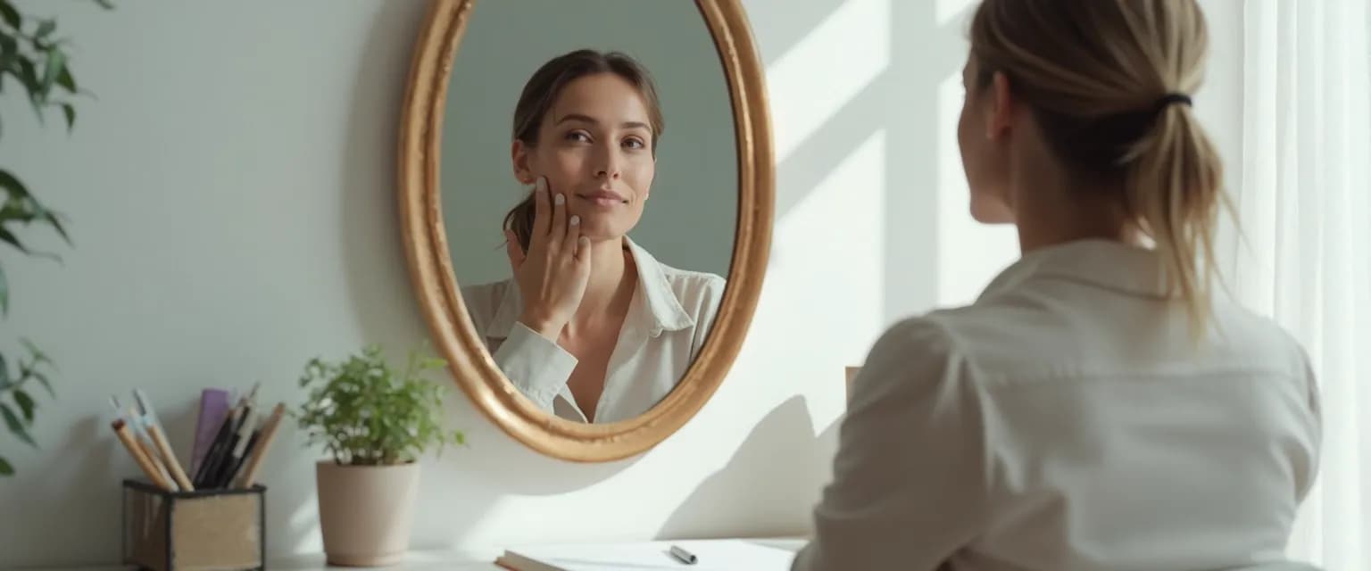 Professional using mirror moment techniques for improving self-awareness in the workplace