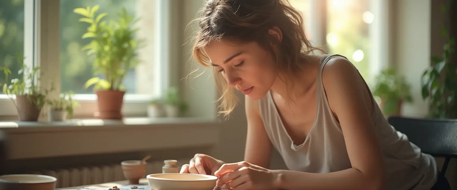 Person immersed in new hobby to help getting over a breakup and rebuild confidence