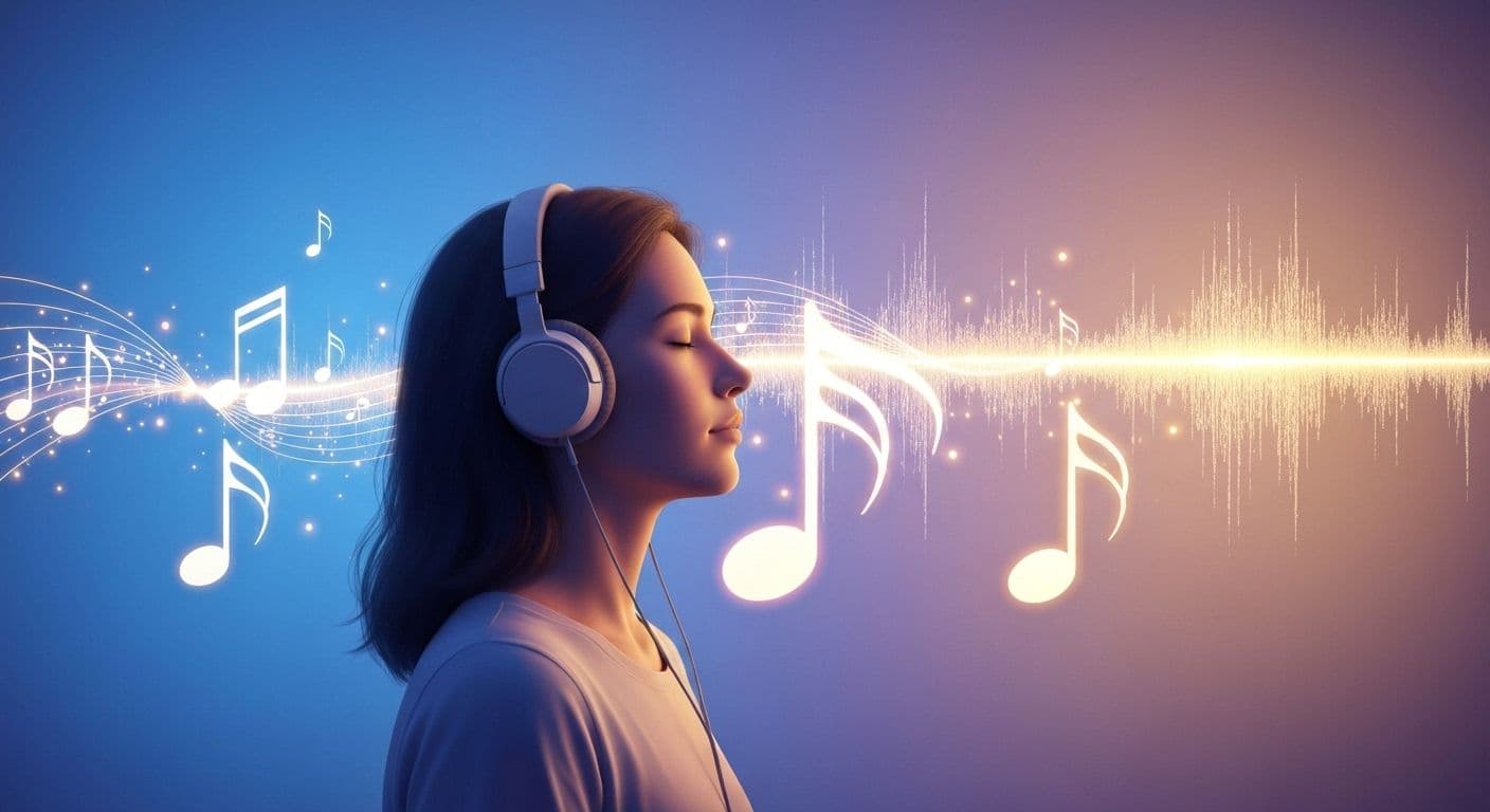 Person creating a mind healing playlist on their phone with headphones for emotional balance and music therapy