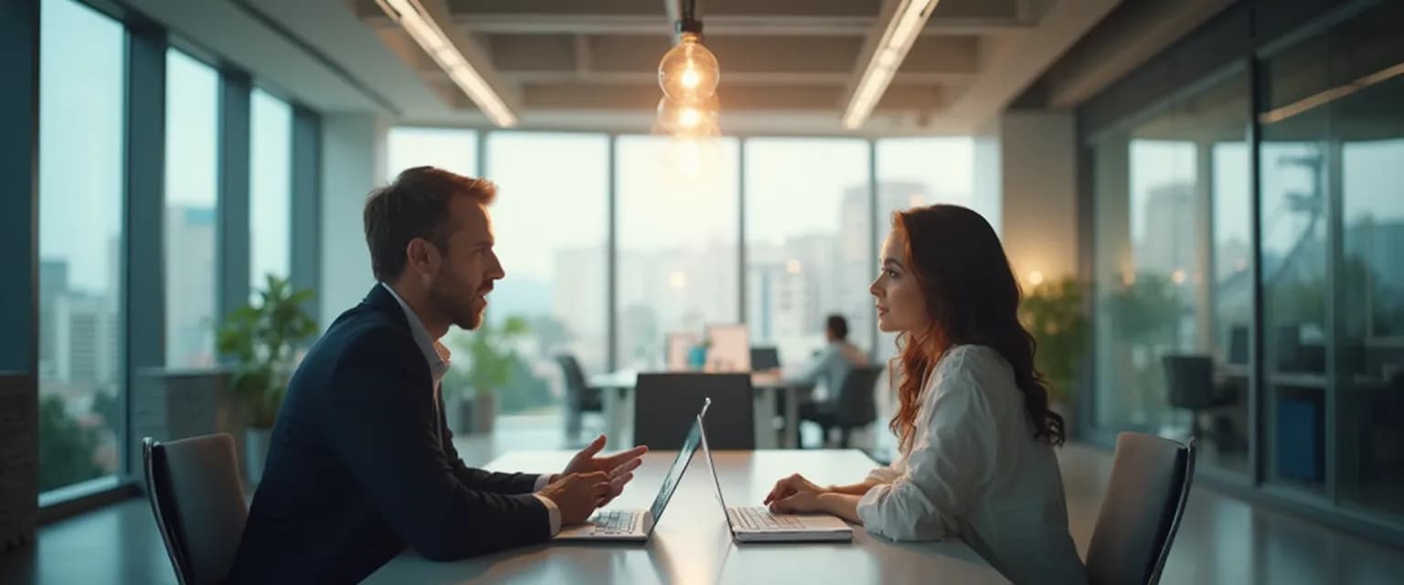 Professional colleagues using EQ awareness to resolve workplace conflicts constructively