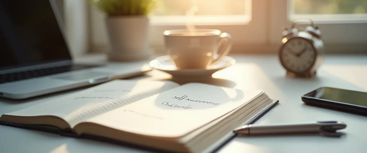 Professional completing one of the 15 days of self-awareness examples in an office setting