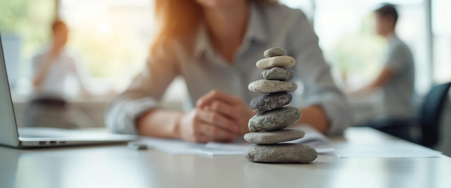 Professional practicing micro-habits for resilience in the workplace at their desk