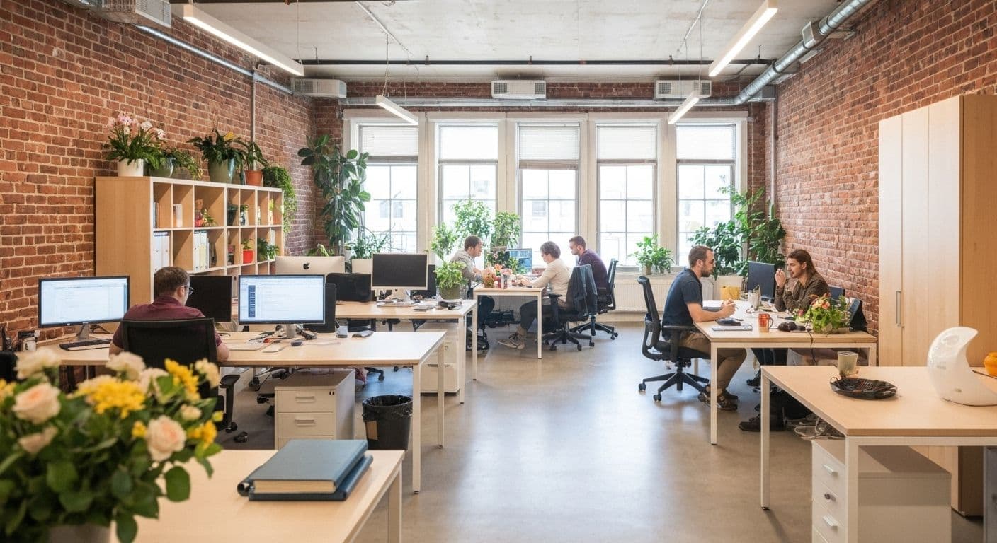 Professional practicing mindfulness exercises for adults during lunch break at office desk