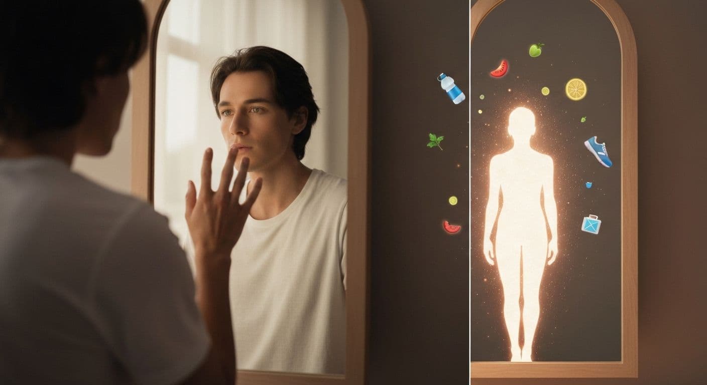 Person reflecting on daily habits using self awareness positive psychology techniques for sustainable behavior change