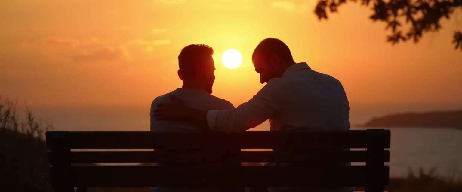 Group of men supporting their friend after a breakup through meaningful conversation and activities