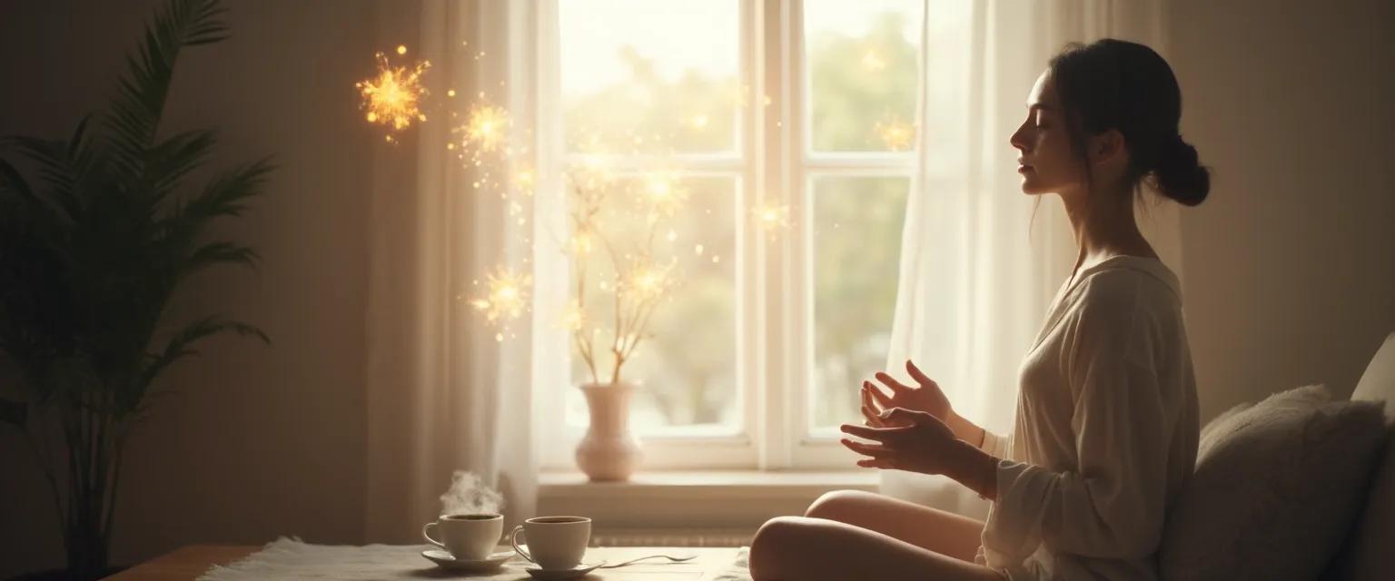 Person practicing self-reflective awareness through mindful pause technique