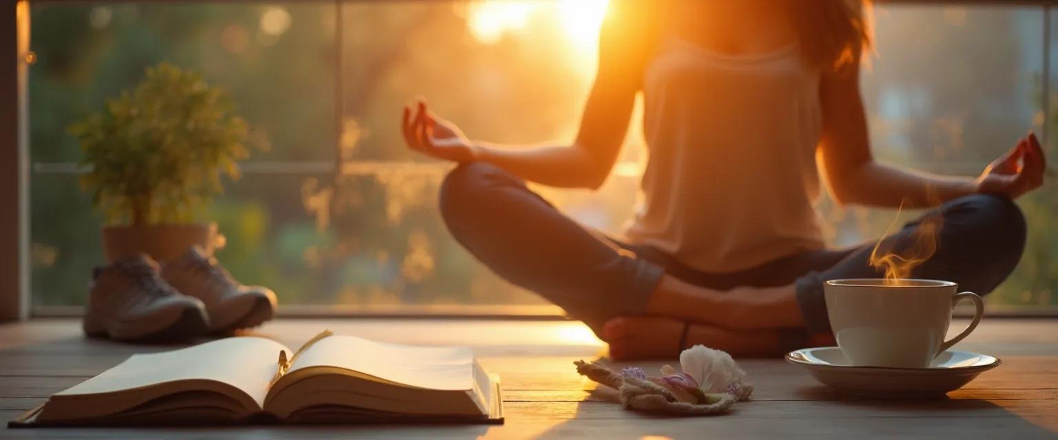 Person practicing self-awareness intelligence during everyday activities like cooking and commuting