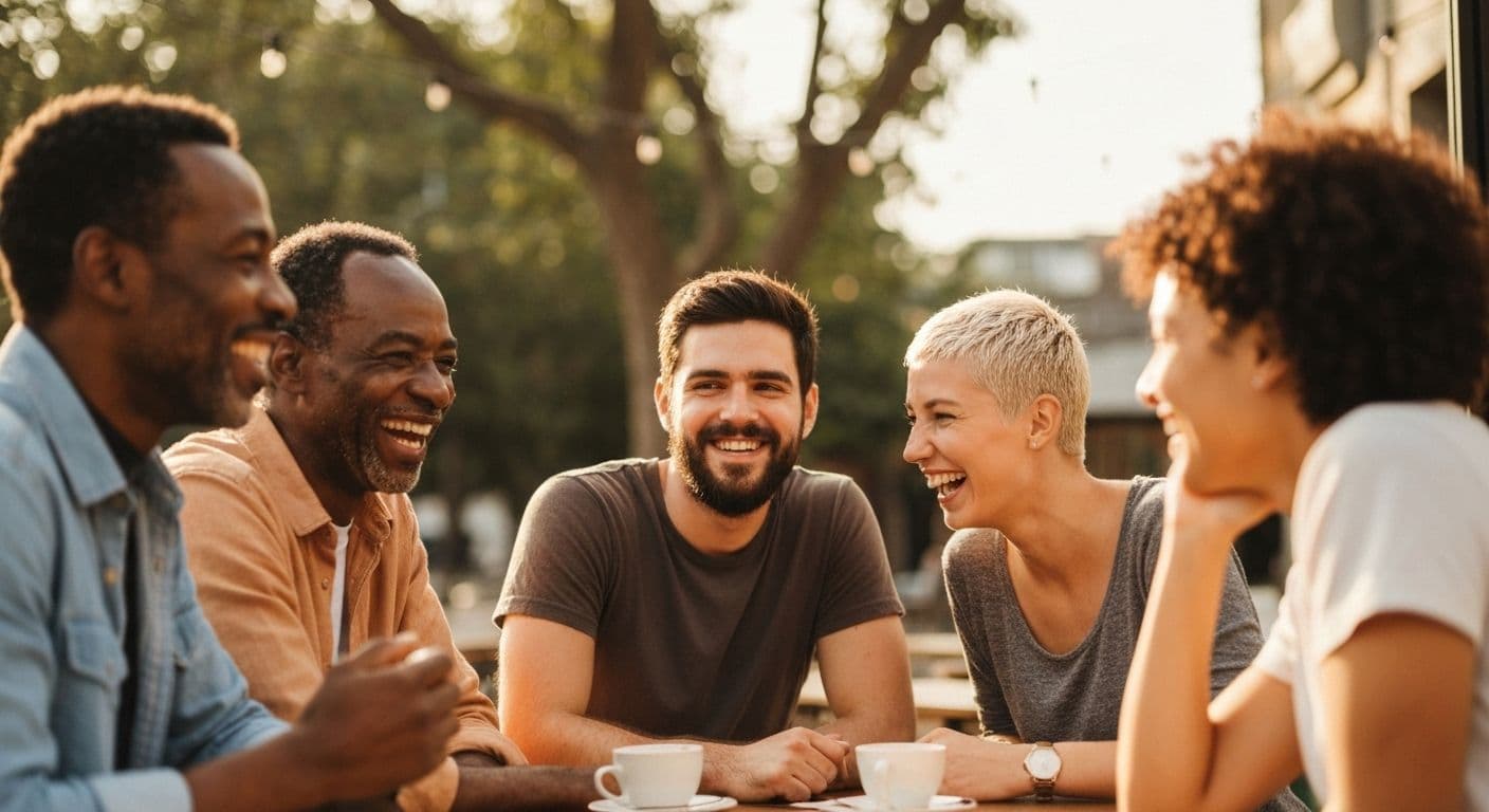 Person smiling while meeting friends at a cafe, illustrating tips for rebuilding social connections after a breakup