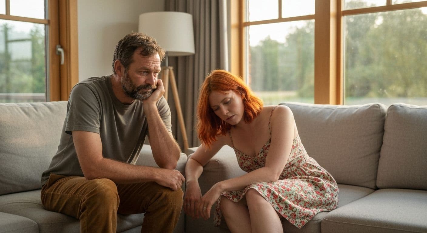 Couple feeling secure together despite celebrity breakups 2022 news on phone screen