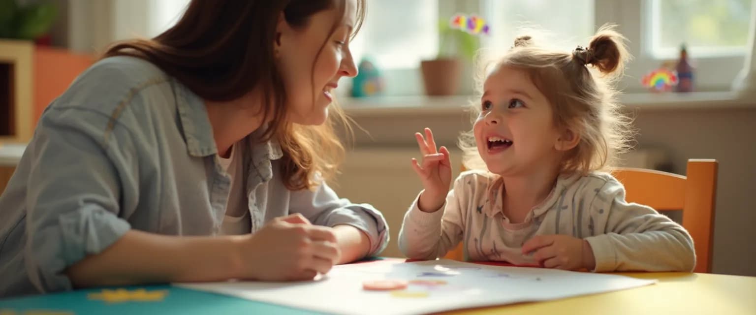 Parent and kindergarten child having a conversation about feelings to develop self-awareness