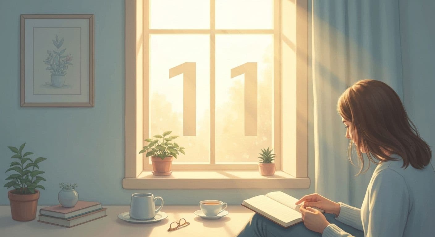Person reflecting on emotional recovery while noticing 111 after a breakup as a healing milestone marker