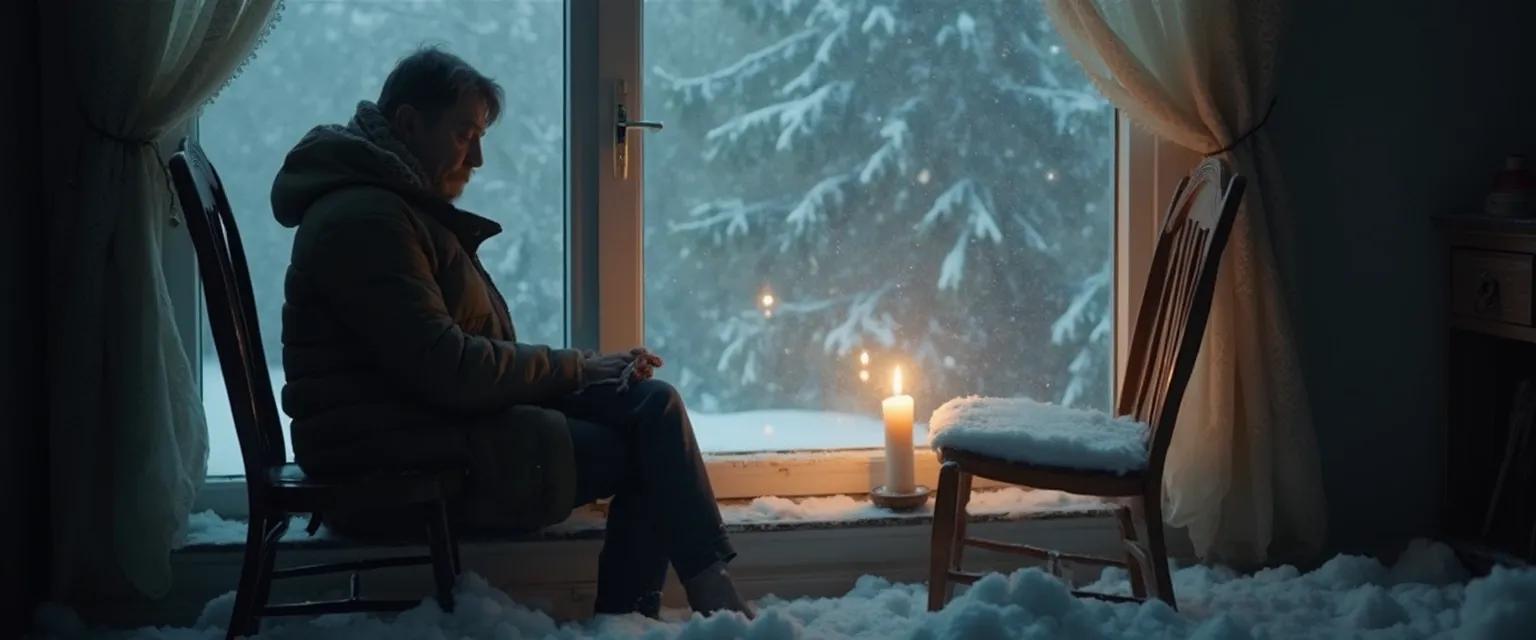 Person engaging in silent ritual while dealing with grief during the holidays