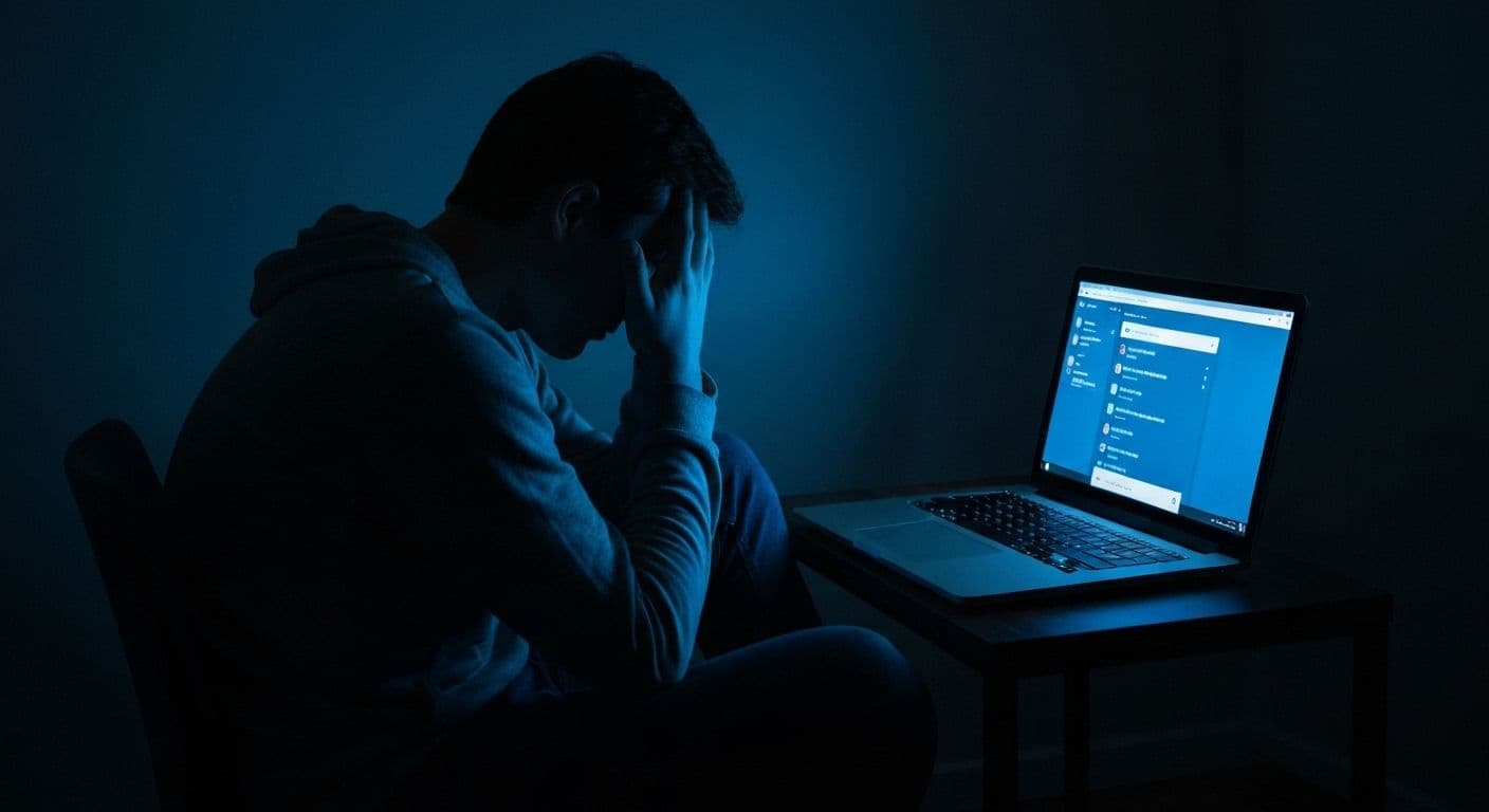 Person looking at phone showing LDR breakup Reddit communities while feeling emotionally overwhelmed