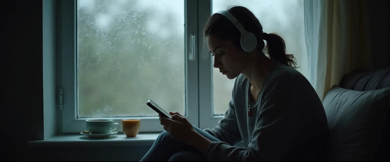 Woman listening to breakup recovery playlist to get over a breakup fast