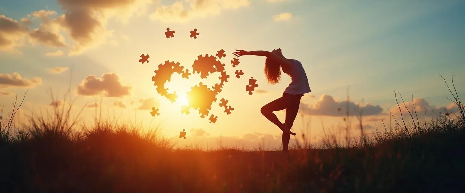 Woman practicing physical exercises for processing a breakup emotions outdoors