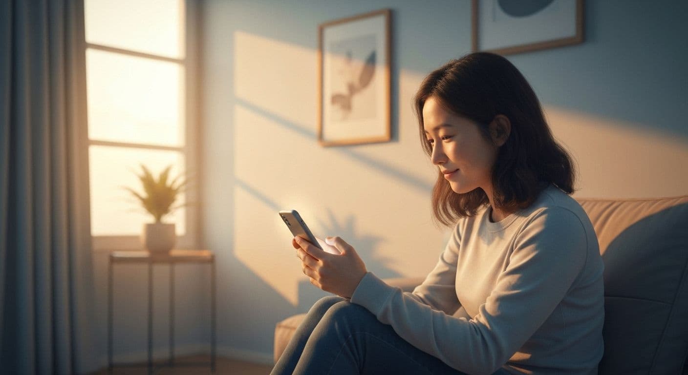 Person using grief apps on smartphone for private emotional support while sitting alone at home