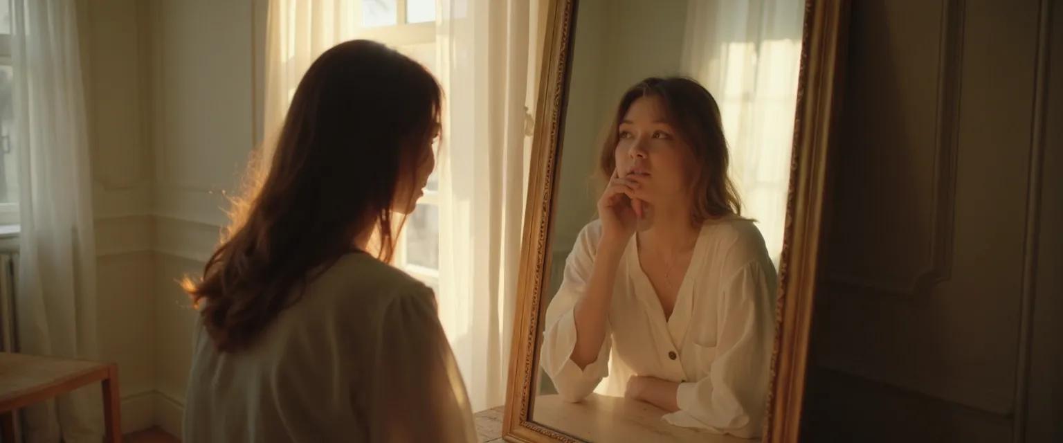 Person reflecting in mirror promoting self-awareness through daily practice