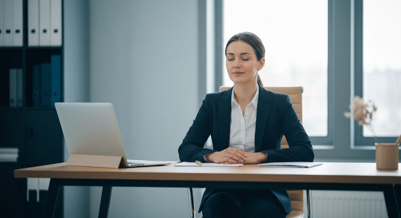 Busy professional practicing mindfull living during morning coffee routine