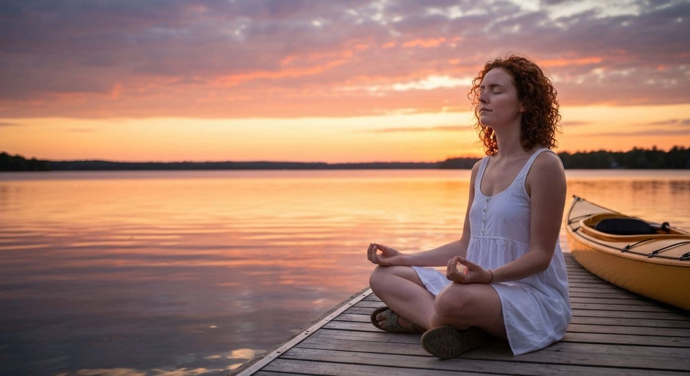 Person practicing self awareness study with peaceful 3-minute check-in reflection