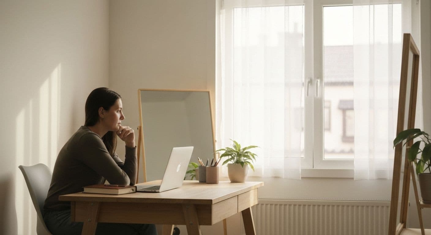 Remote worker reviewing video call to practice self awareness examples at work